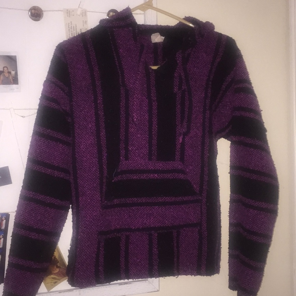Mexican style black and purple striped hoodie